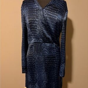 Halston Heritage Navy Textured Long Sleeve Dress